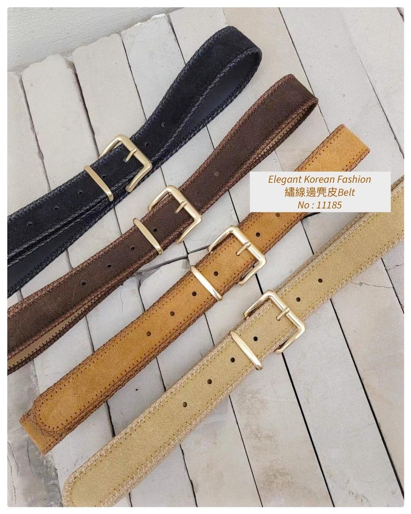 #11185 繡線邊麂皮Belt