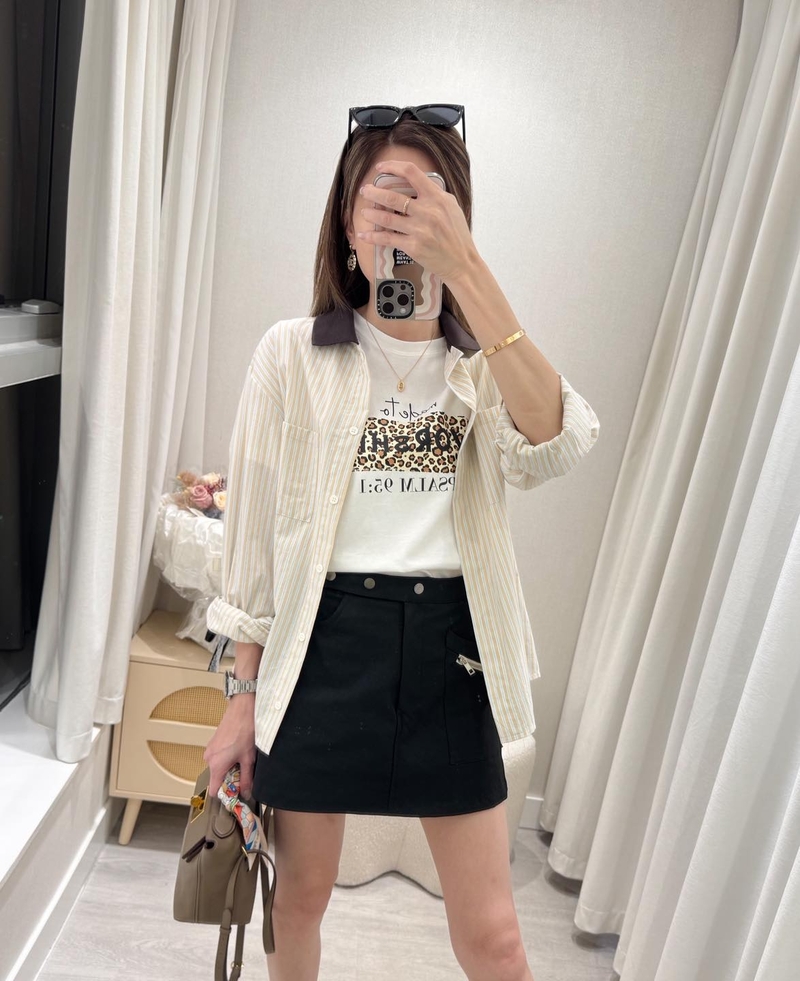 #12432 拼色領條子恤衫