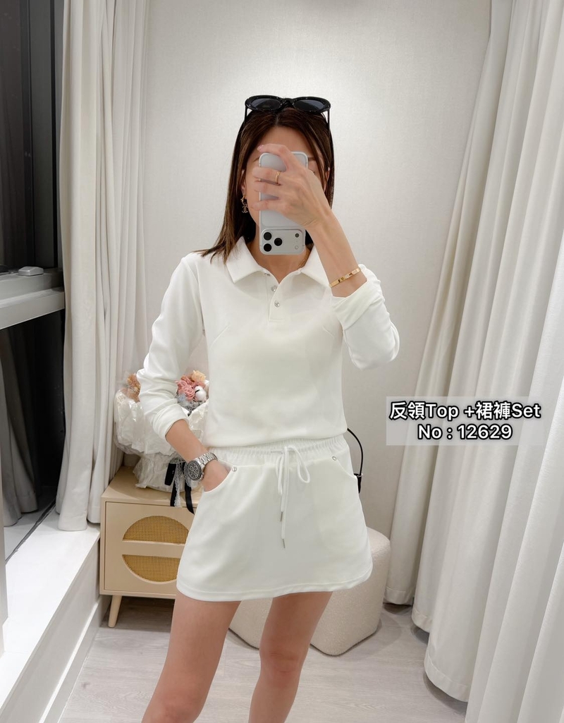 #12629  反領Top+裙褲Set