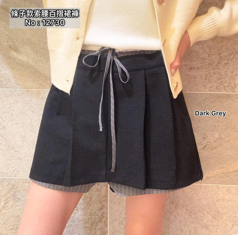 #12730 條子款索腰百摺裙褲