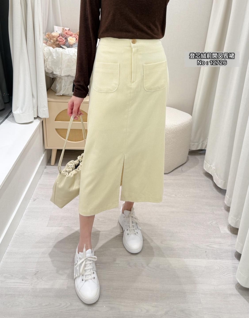#12726 登芯絨前開叉長裙