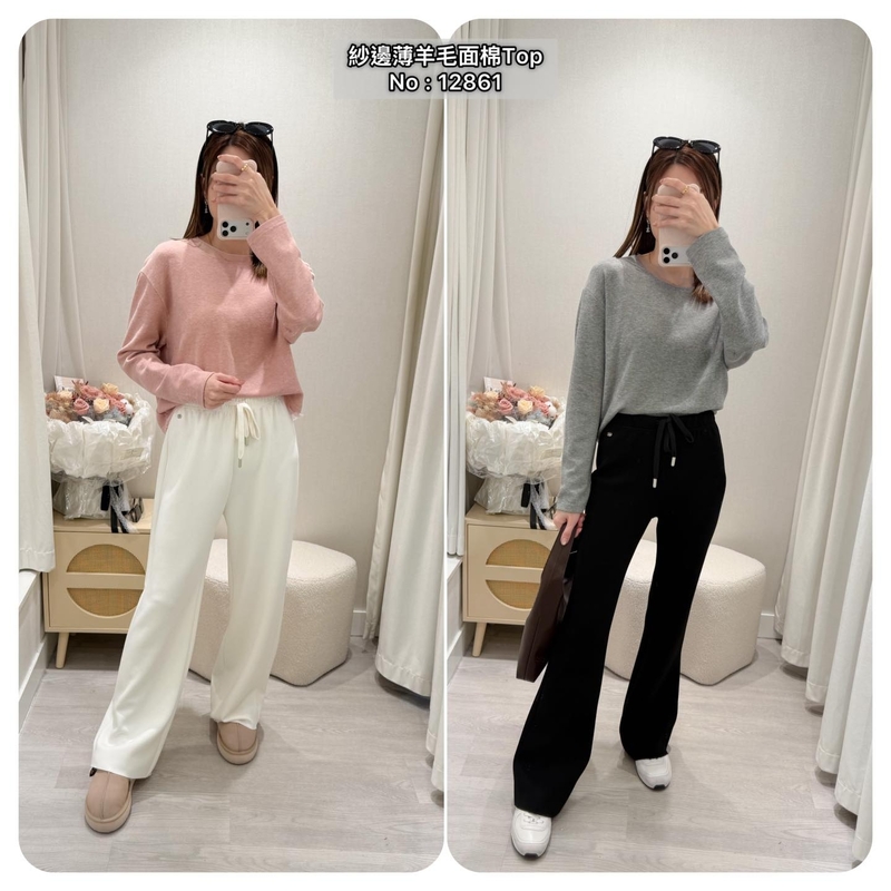 #12861  紗邊薄羊毛面棉Top