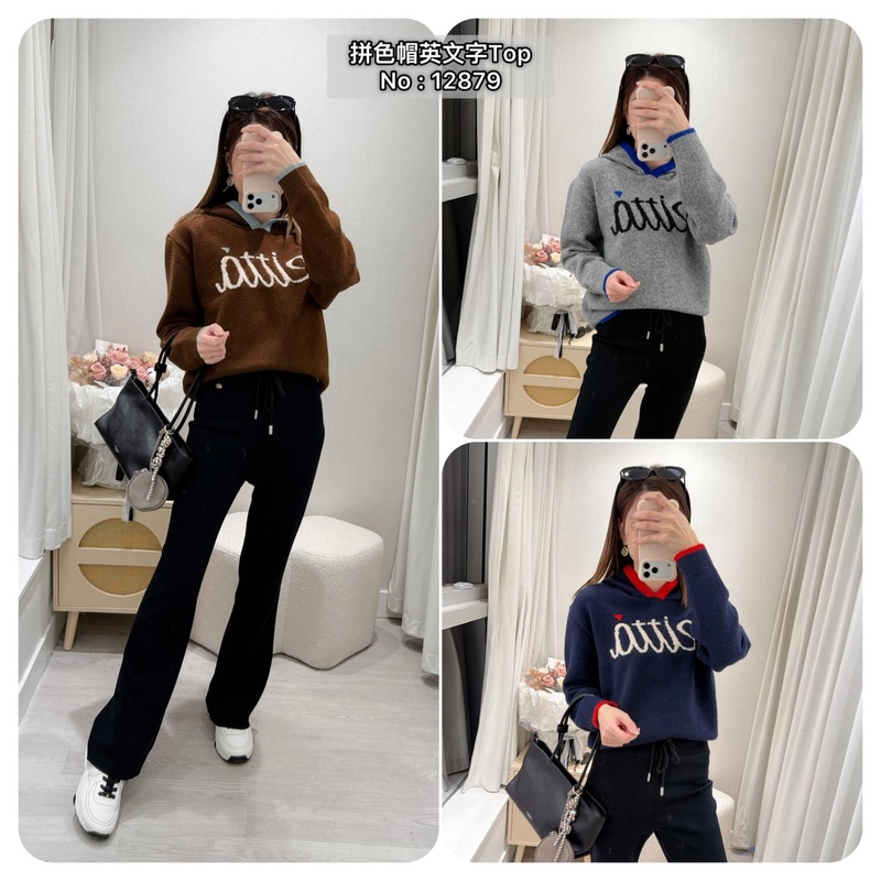 #12879 拼色帽英文字Top