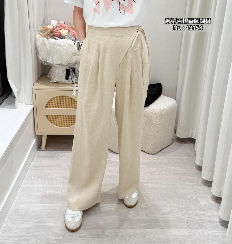 #13154  綁帶百摺直腳闊褲