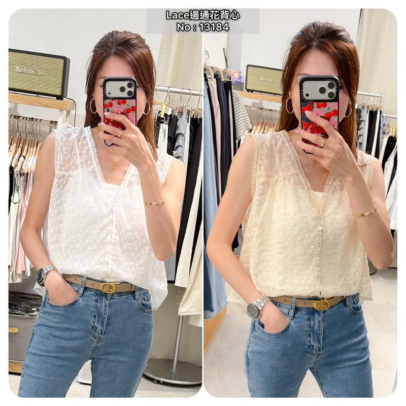 #13184  Lace 邊通花背心