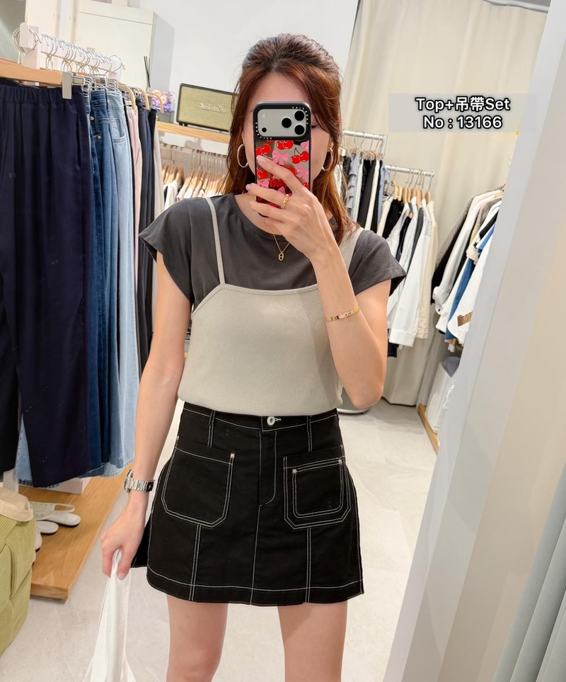 #13166 Top+吊帶Set (灰色SALE)