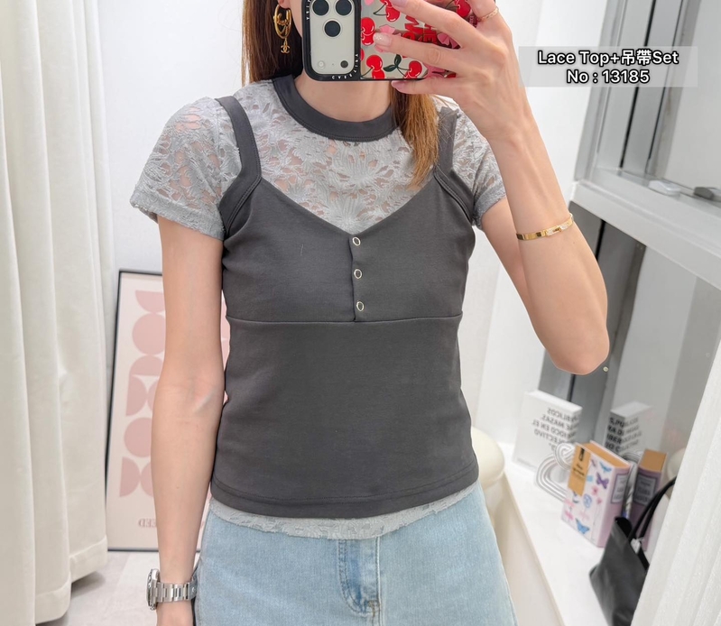 #13185 Lace Top+吊帶Set(只有灰色SALE)
