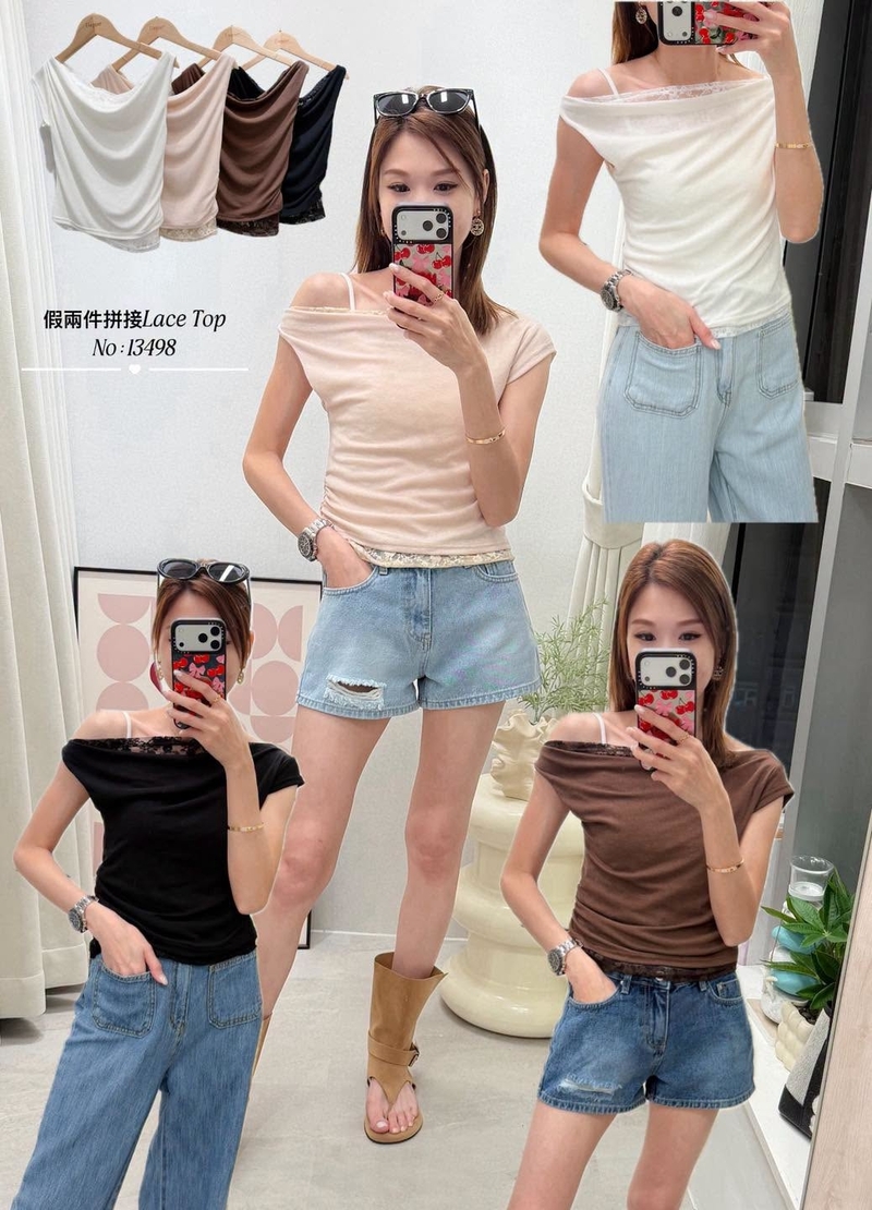#13498  假兩件拼接Lace Top